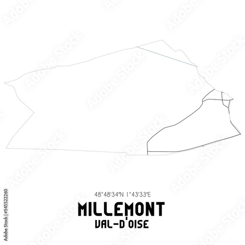 MILLEMONT Val-d'Oise. Minimalistic street map with black and white lines.