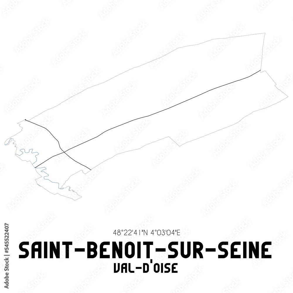 SAINT-BENOIT-SUR-SEINE Val-d'Oise. Minimalistic street map with black and white lines.
