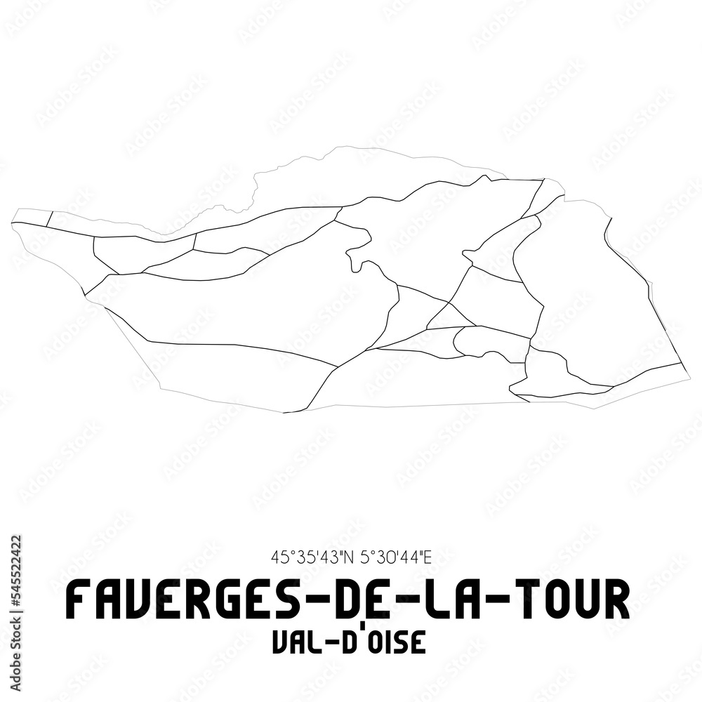 FAVERGES-DE-LA-TOUR Val-d'Oise. Minimalistic street map with black and white lines.