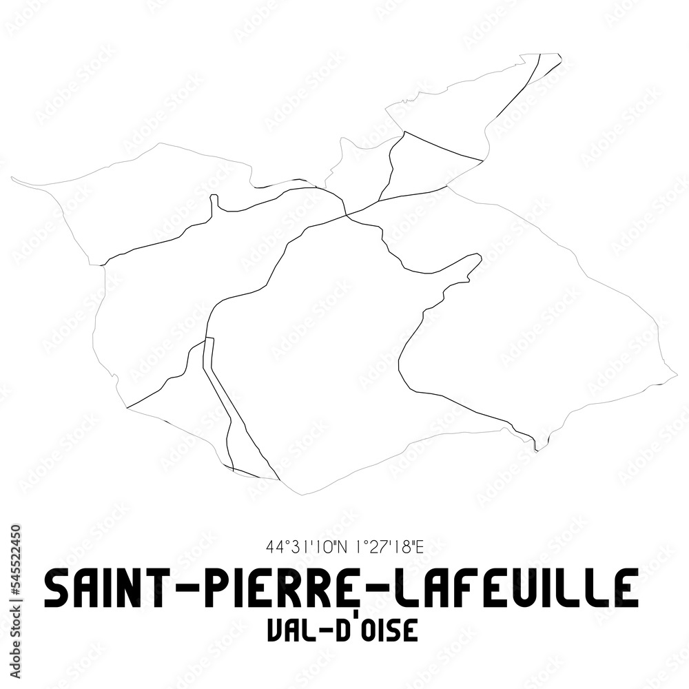 SAINT-PIERRE-LAFEUILLE Val-d'Oise. Minimalistic street map with black and white lines.