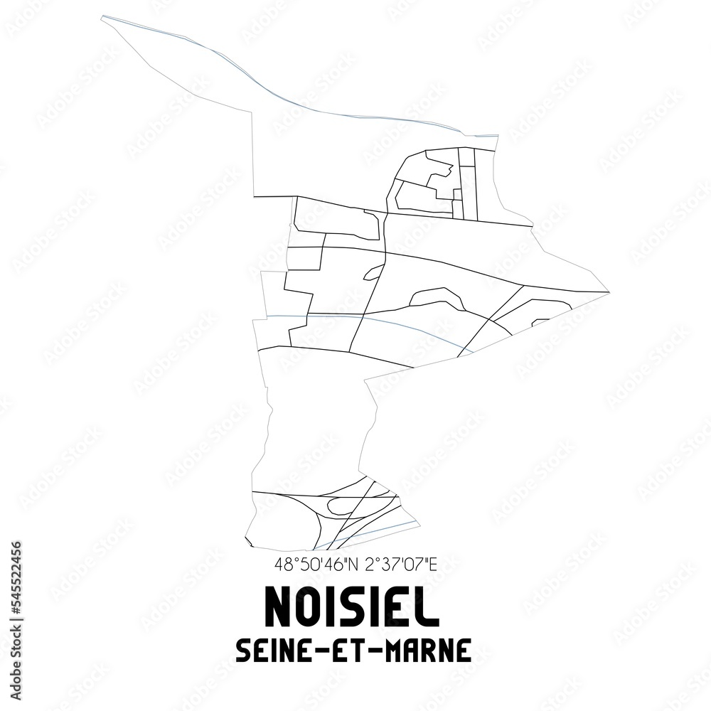 NOISIEL Seine-et-Marne. Minimalistic street map with black and white lines. NOISIEL Seine-et-Marne. Minimalistic street map with black and white lines.