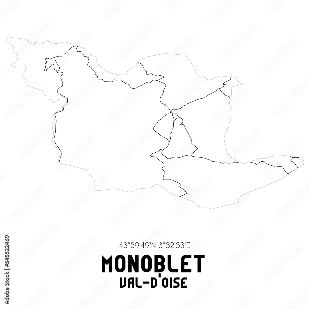 MONOBLET Val-d'Oise. Minimalistic street map with black and white lines. MONOBLET Val-d'Oise. Minimalistic street map with black and white lines.