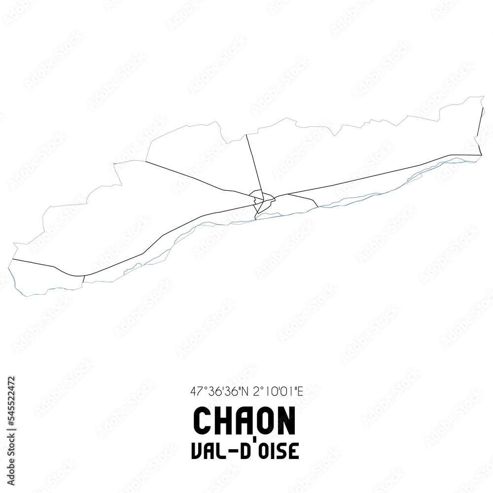 CHAON Val-d'Oise. Minimalistic street map with black and white lines. CHAON Val-d'Oise. Minimalistic street map with black and white lines.