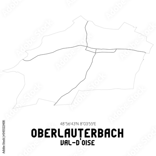 OBERLAUTERBACH Val-d'Oise. Minimalistic street map with black and white lines.