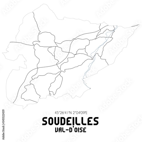 SOUDEILLES Val-d'Oise. Minimalistic street map with black and white lines.