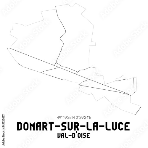 DOMART-SUR-LA-LUCE Val-d'Oise. Minimalistic street map with black and white lines.