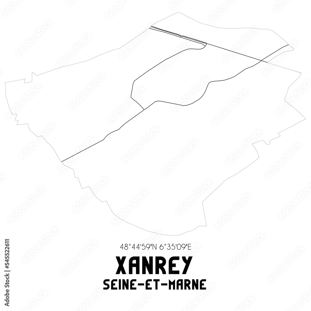 XANREY Seine-et-Marne. Minimalistic street map with black and white lines.