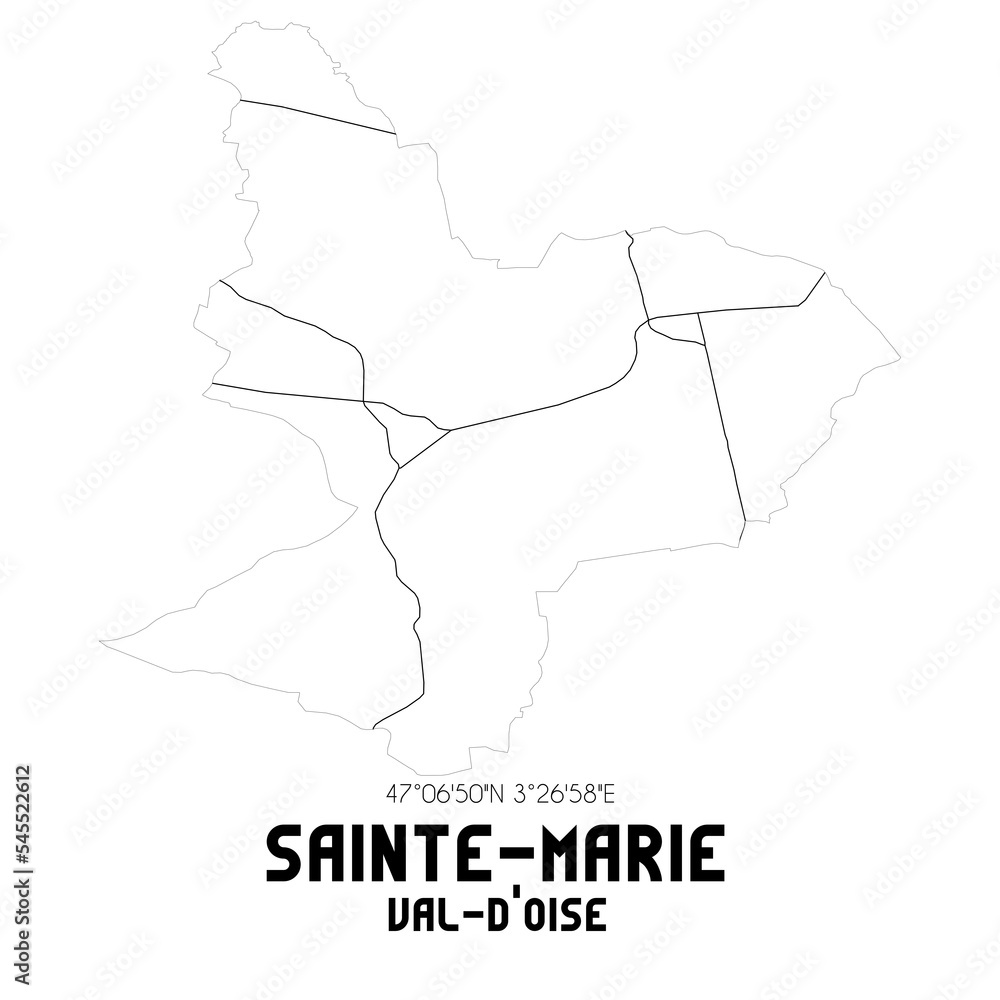 SAINTE-MARIE Val-d'Oise. Minimalistic street map with black and white lines.