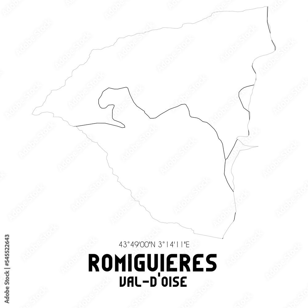 ROMIGUIERES Val-d'Oise. Minimalistic street map with black and white lines.
