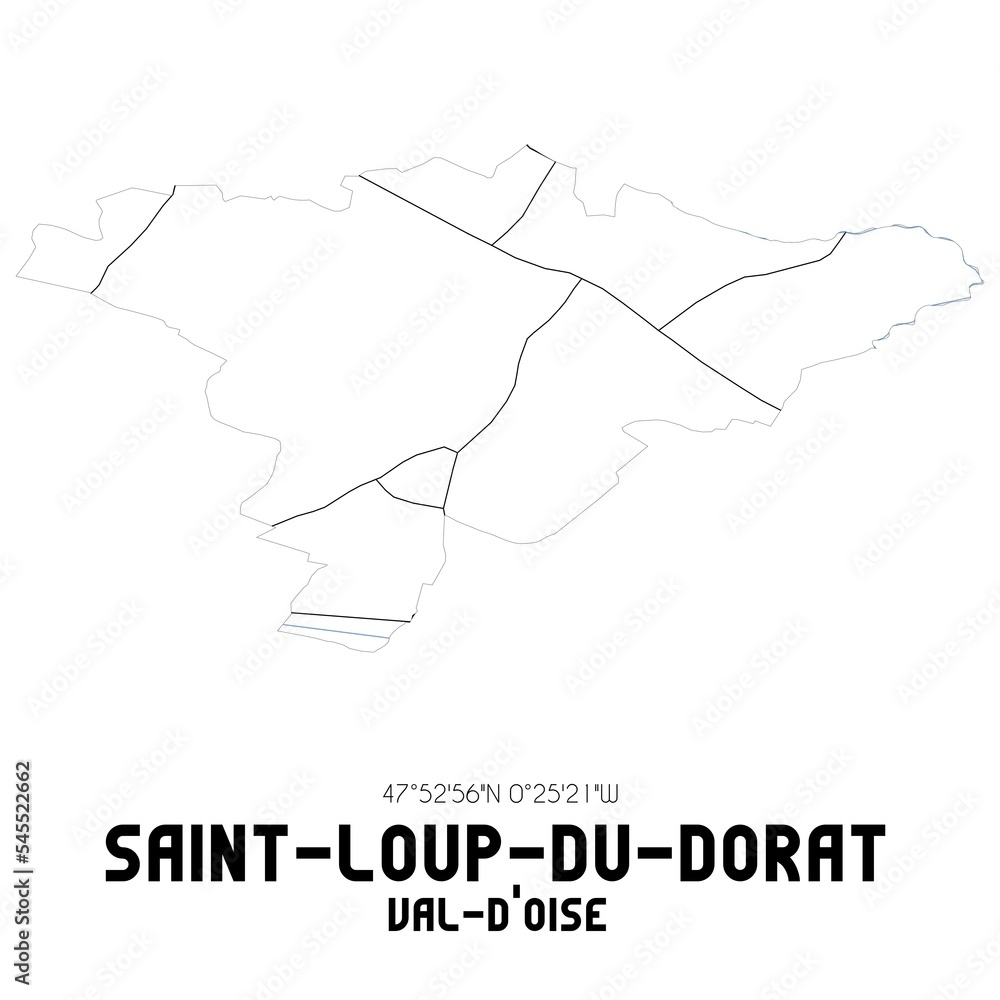 SAINT-LOUP-DU-DORAT Val-d'Oise. Minimalistic street map with black and white lines.