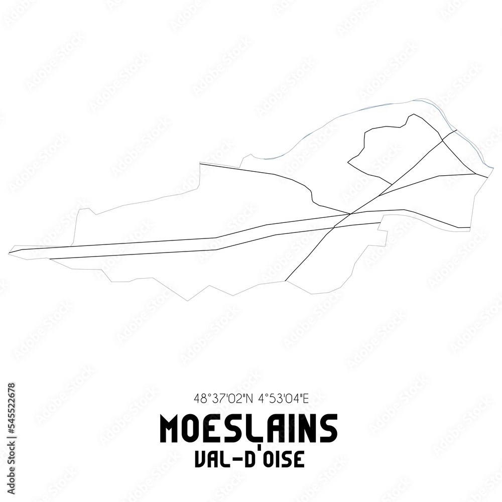 MOESLAINS Val-d'Oise. Minimalistic street map with black and white lines. MOESLAINS Val-d'Oise. Minimalistic street map with black and white lines.