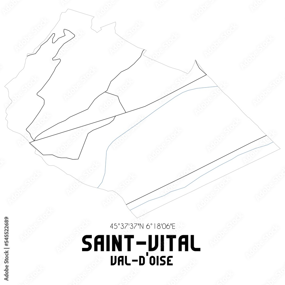 SAINT-VITAL Val-d'Oise. Minimalistic street map with black and white lines. SAINT-VITAL Val-d'Oise. Minimalistic street map with black and white lines.