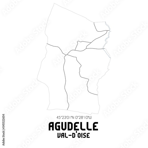 AGUDELLE Val-d Oise. Minimalistic street map with black and white lines.