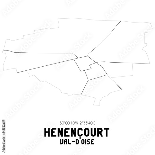 HENENCOURT Val-d'Oise. Minimalistic street map with black and white lines.