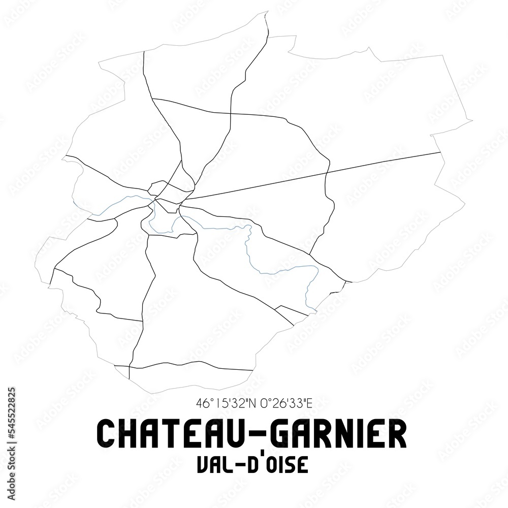 CHATEAU-GARNIER Val-d'Oise. Minimalistic street map with black and white lines. CHATEAU-GARNIER Val-d'Oise. Minimalistic street map with black and white lines.