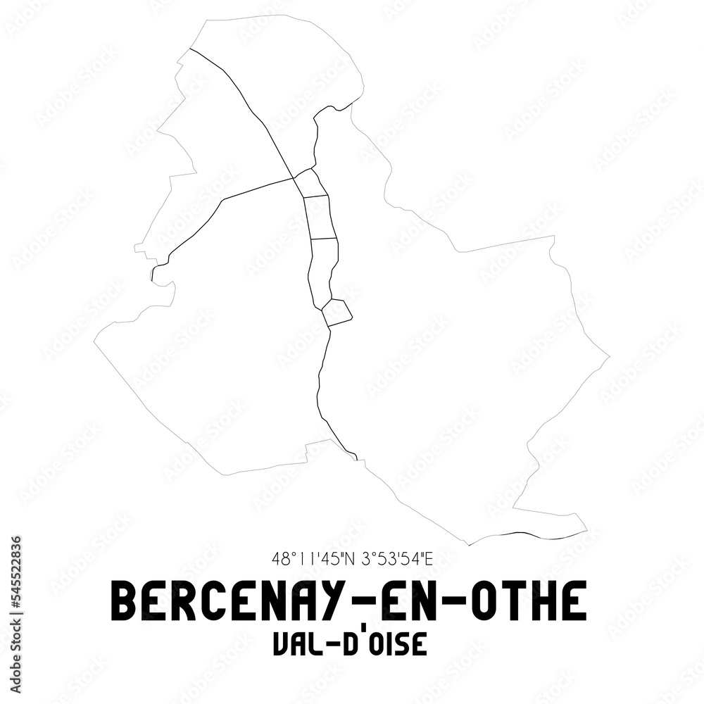 BERCENAY-EN-OTHE Val-d'Oise. Minimalistic street map with black and white lines. BERCENAY-EN-OTHE Val-d'Oise. Minimalistic street map with black and white lines.