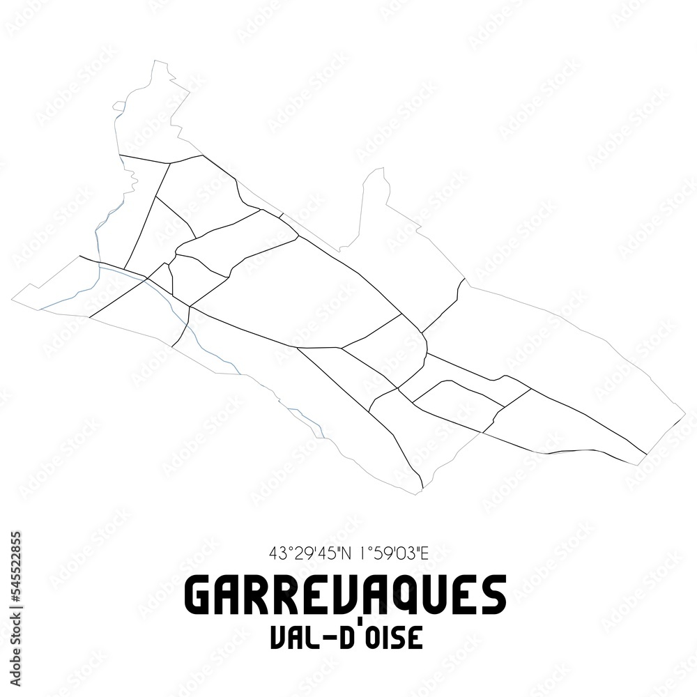 GARREVAQUES Val-d'Oise. Minimalistic street map with black and white lines.