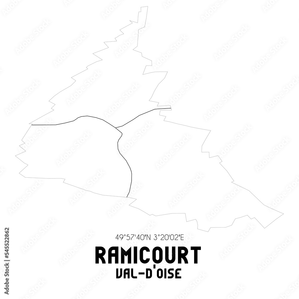 RAMICOURT Val-d'Oise. Minimalistic street map with black and white lines.