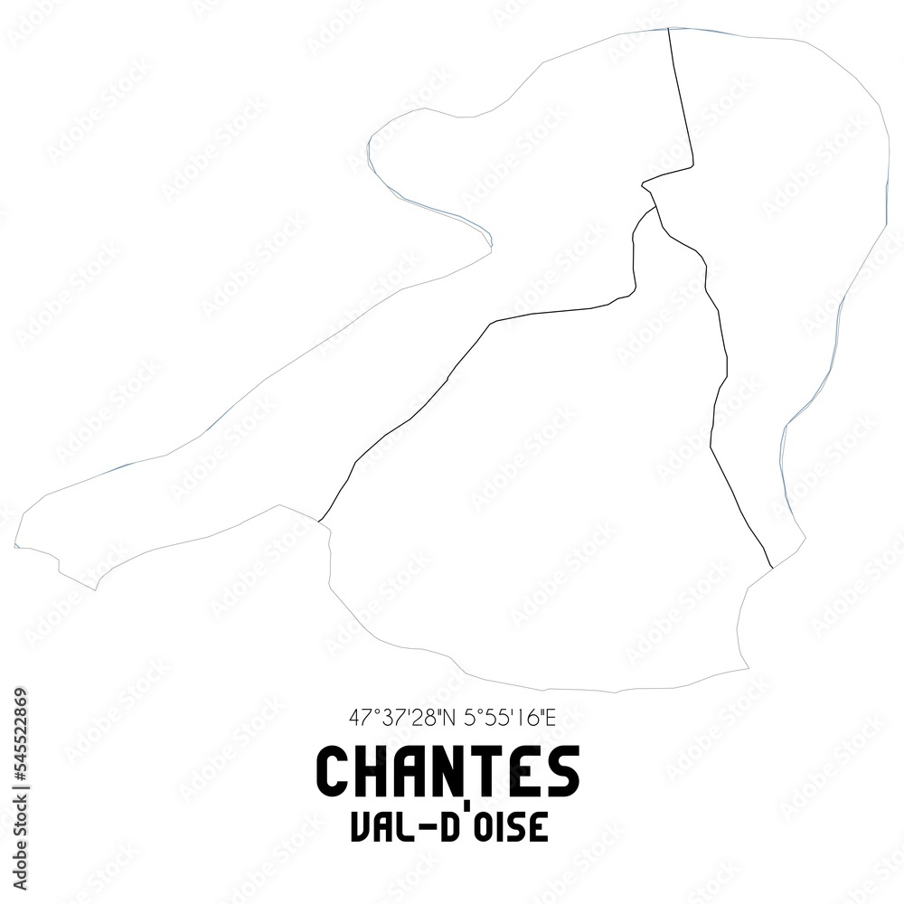 CHANTES Val-d'Oise. Minimalistic street map with black and white lines. CHANTES Val-d'Oise. Minimalistic street map with black and white lines.