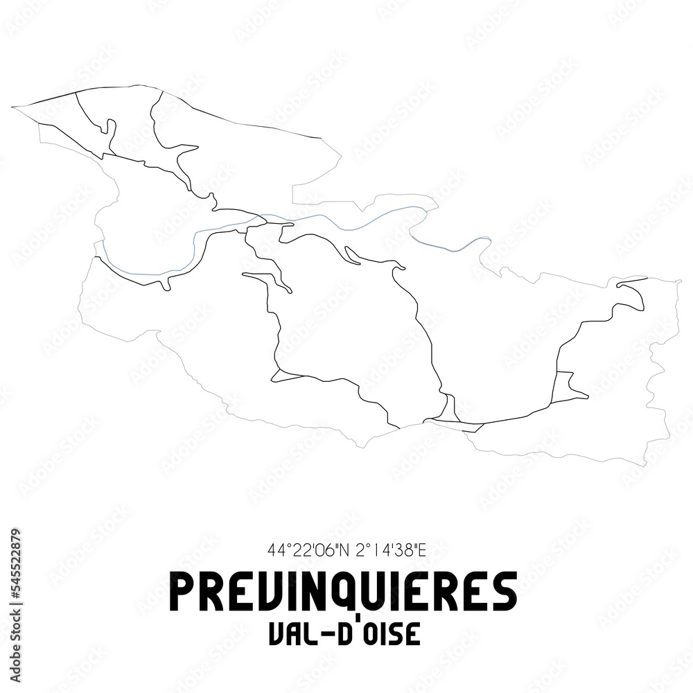 PREVINQUIERES Val-d'Oise. Minimalistic street map with black and white lines.