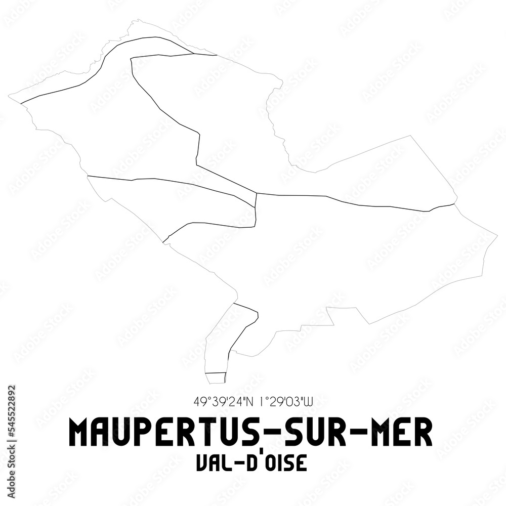 MAUPERTUS-SUR-MER Val-d'Oise. Minimalistic street map with black and white lines. MAUPERTUS-SUR-MER Val-d'Oise. Minimalistic street map with black and white lines.