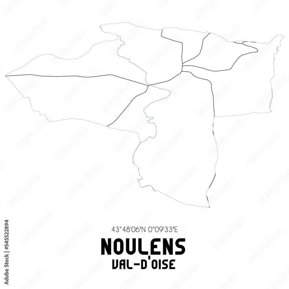 NOULENS Val-d'Oise. Minimalistic street map with black and white lines. NOULENS Val-d'Oise. Minimalistic street map with black and white lines.