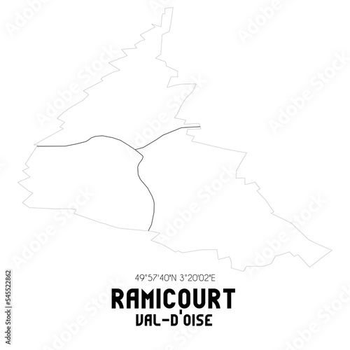 RAMICOURT Val-d Oise. Minimalistic street map with black and white lines.
