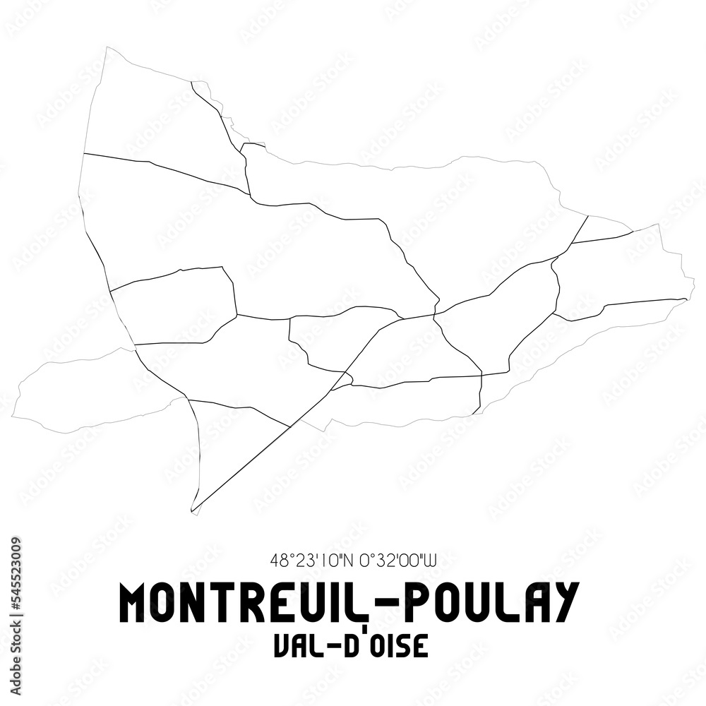 MONTREUIL-POULAY Val-d'Oise. Minimalistic street map with black and white lines. MONTREUIL-POULAY Val-d'Oise. Minimalistic street map with black and white lines.