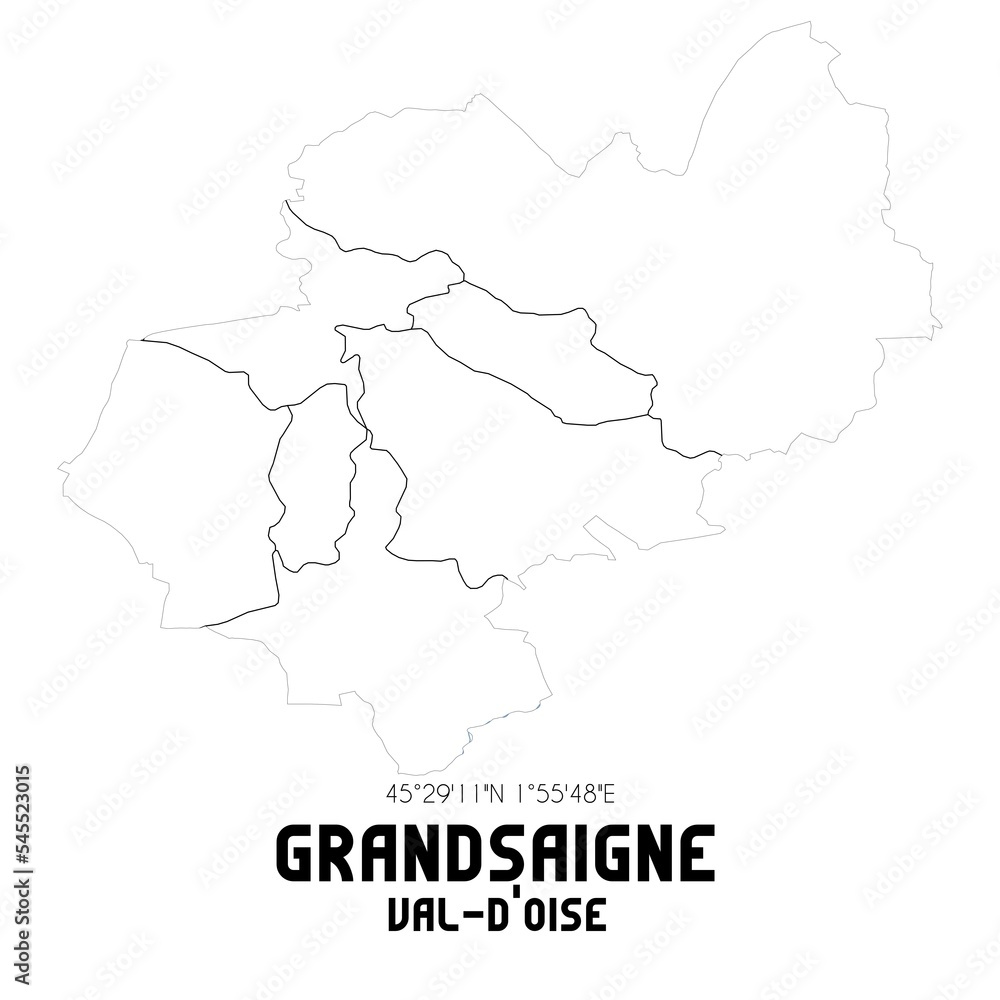 GRANDSAIGNE Val-d'Oise. Minimalistic street map with black and white lines.