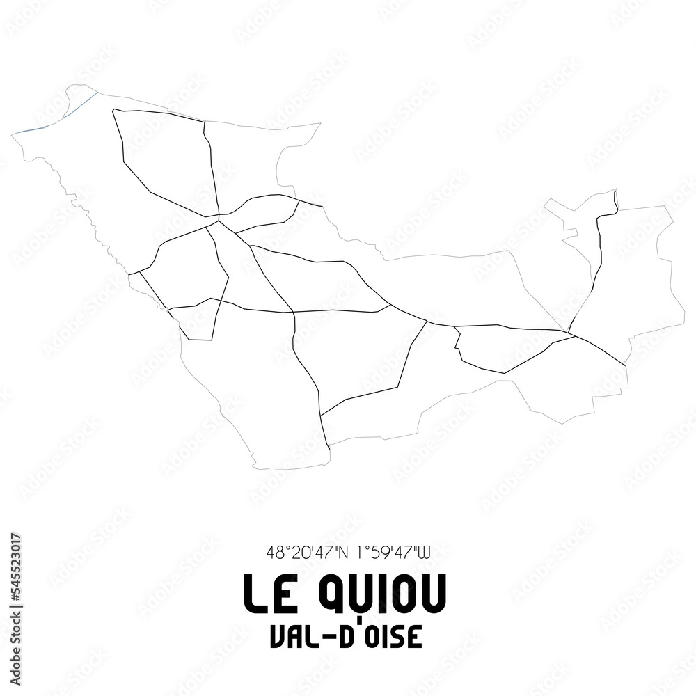 LE QUIOU Val-d'Oise. Minimalistic street map with black and white lines.