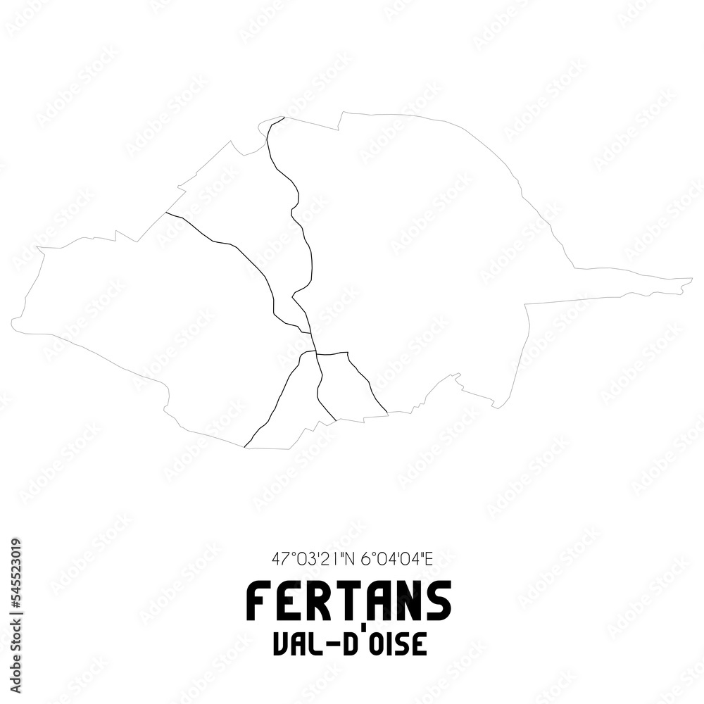 FERTANS Val-d'Oise. Minimalistic street map with black and white lines.