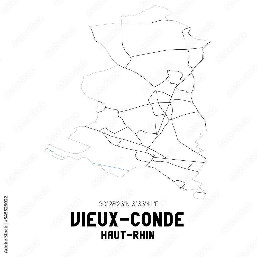 VIEUX-CONDE Haut-Rhin. Minimalistic street map with black and white lines.