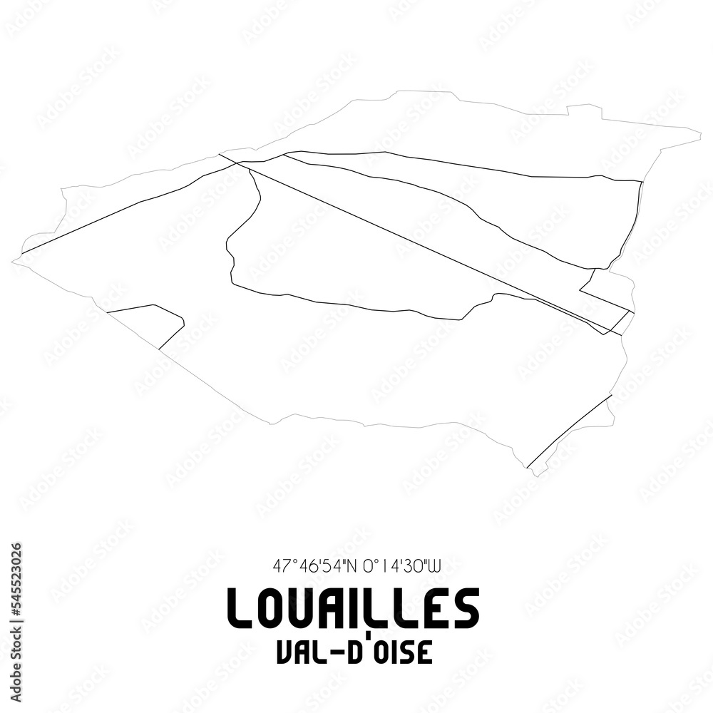 LOUAILLES Val-d'Oise. Minimalistic street map with black and white lines. LOUAILLES Val-d'Oise. Minimalistic street map with black and white lines.