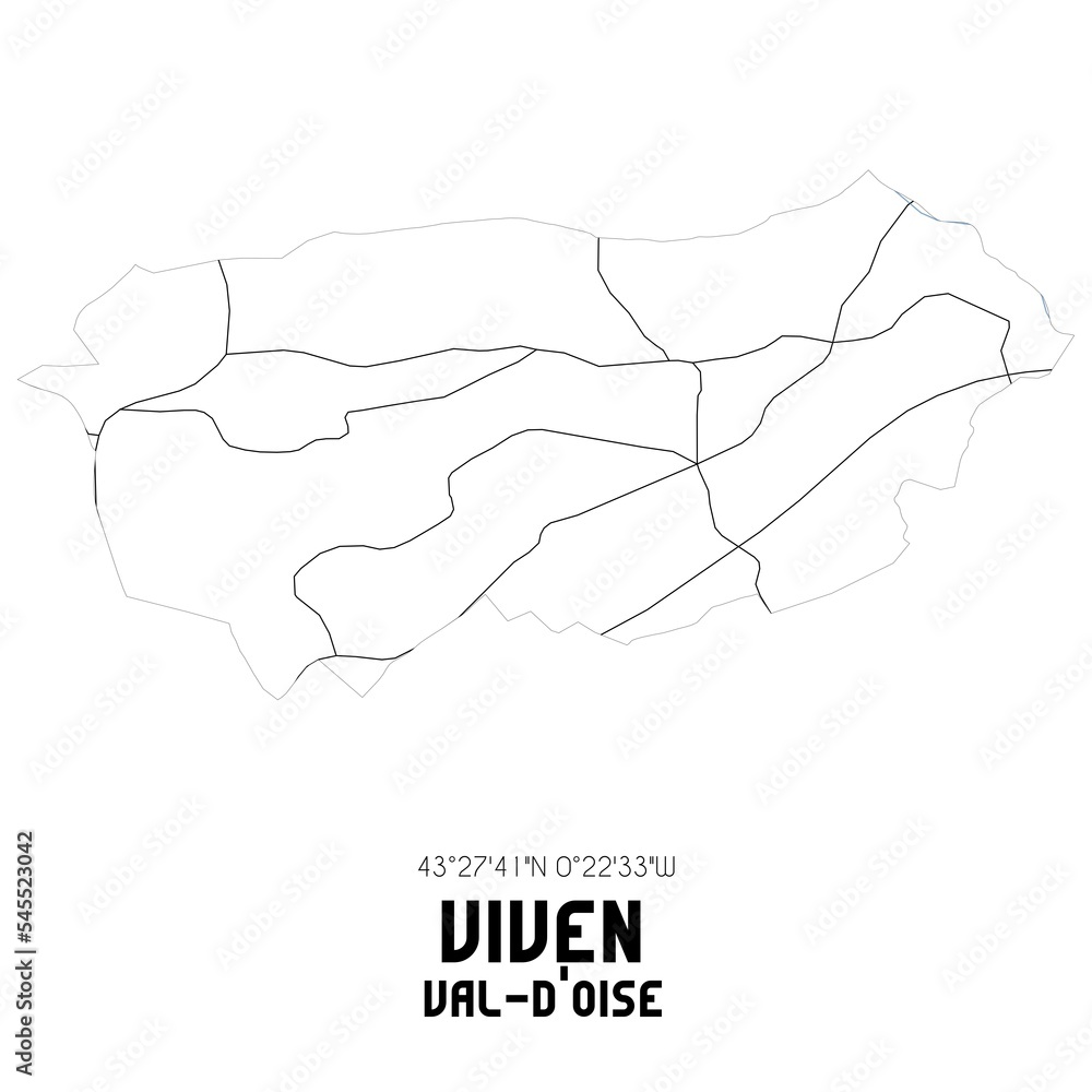 VIVEN Val-d'Oise. Minimalistic street map with black and white lines. VIVEN Val-d'Oise. Minimalistic street map with black and white lines.