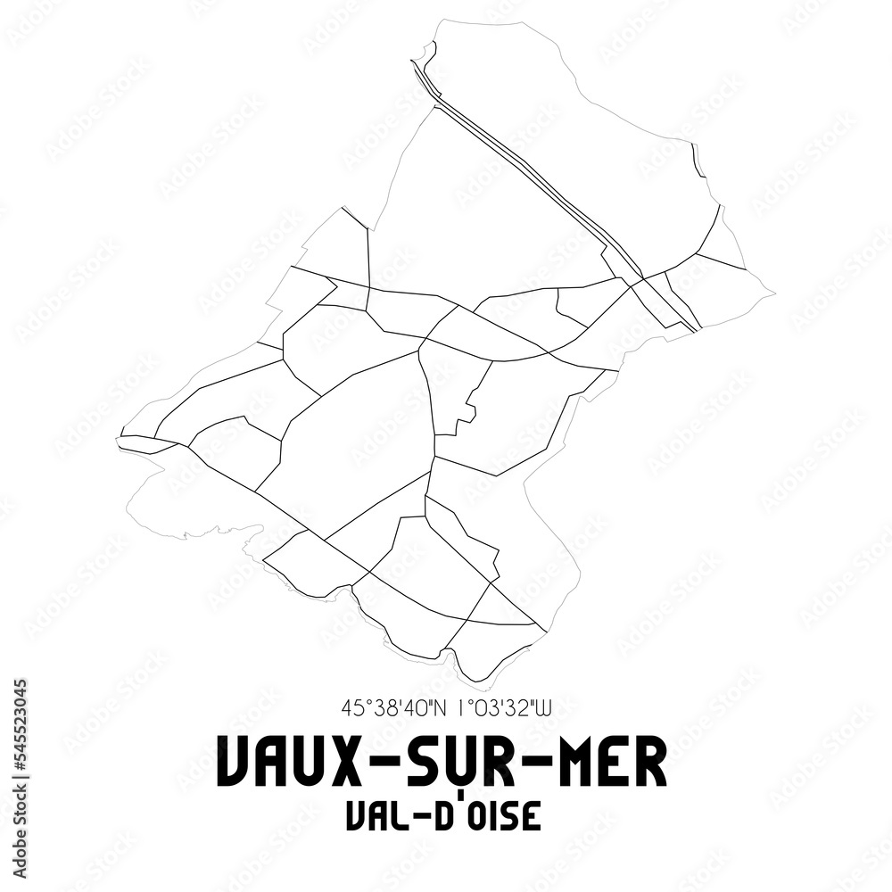 VAUX-SUR-MER Val-d'Oise. Minimalistic street map with black and white lines. VAUX-SUR-MER Val-d'Oise. Minimalistic street map with black and white lines.