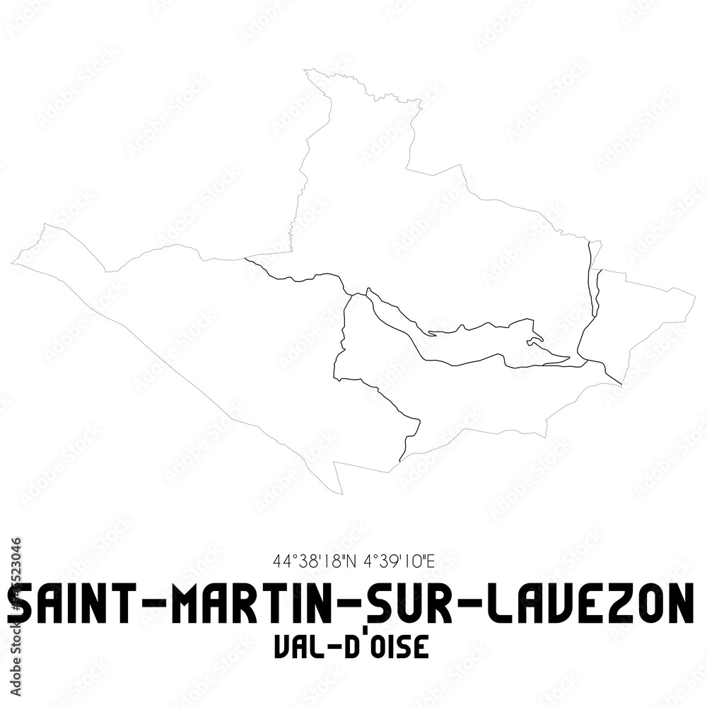 Obraz premium SAINT-MARTIN-SUR-LAVEZON Val-d'Oise. Minimalistic street map with black and white lines.