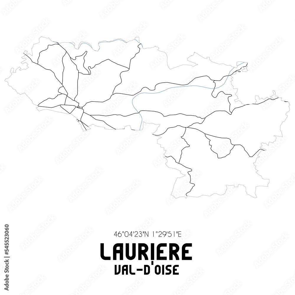 LAURIERE Val-d'Oise. Minimalistic street map with black and white lines.
