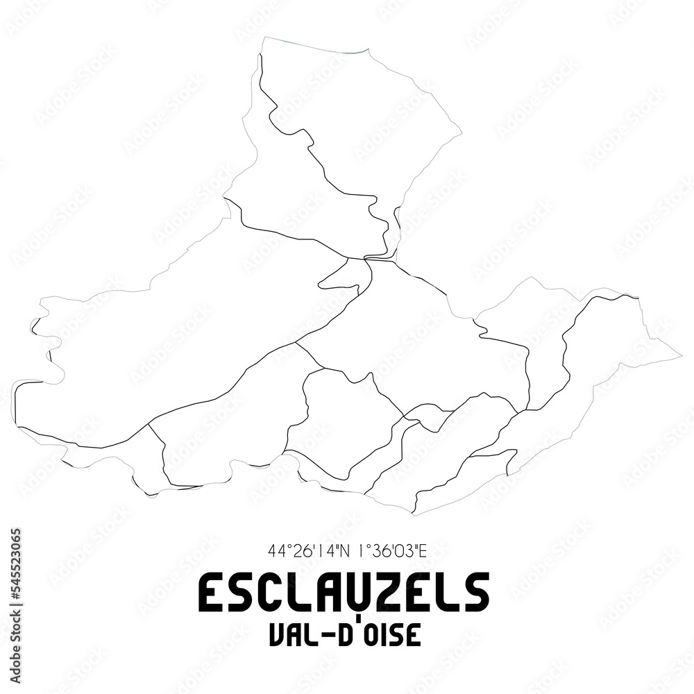 ESCLAUZELS Val-d'Oise. Minimalistic street map with black and white lines. ESCLAUZELS Val-d'Oise. Minimalistic street map with black and white lines.