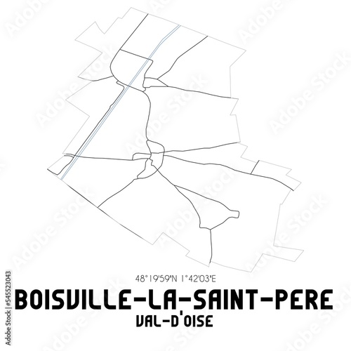 BOISVILLE-LA-SAINT-PERE Val-d Oise. Minimalistic street map with black and white lines.
