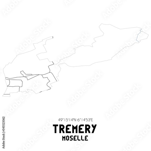 TREMERY Moselle. Minimalistic street map with black and white lines.