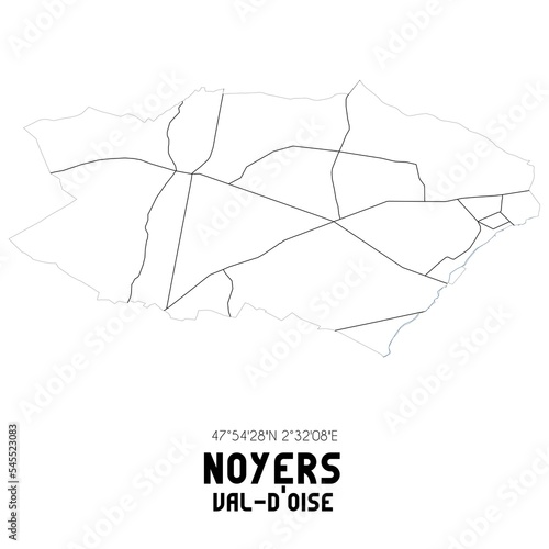 NOYERS Val-d'Oise. Minimalistic street map with black and white lines. photo