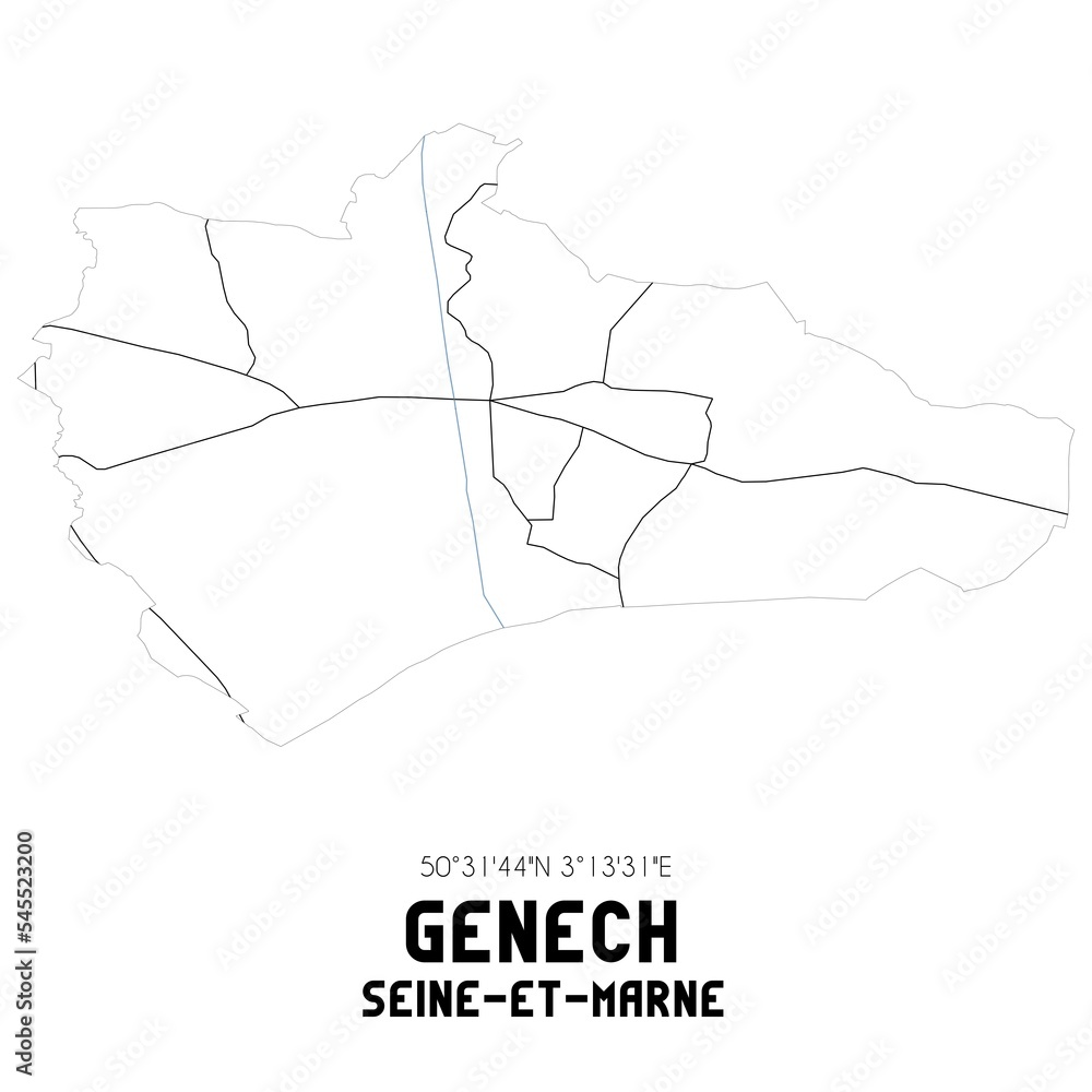 GENECH Seine-et-Marne. Minimalistic street map with black and white lines. GENECH Seine-et-Marne. Minimalistic street map with black and white lines.
