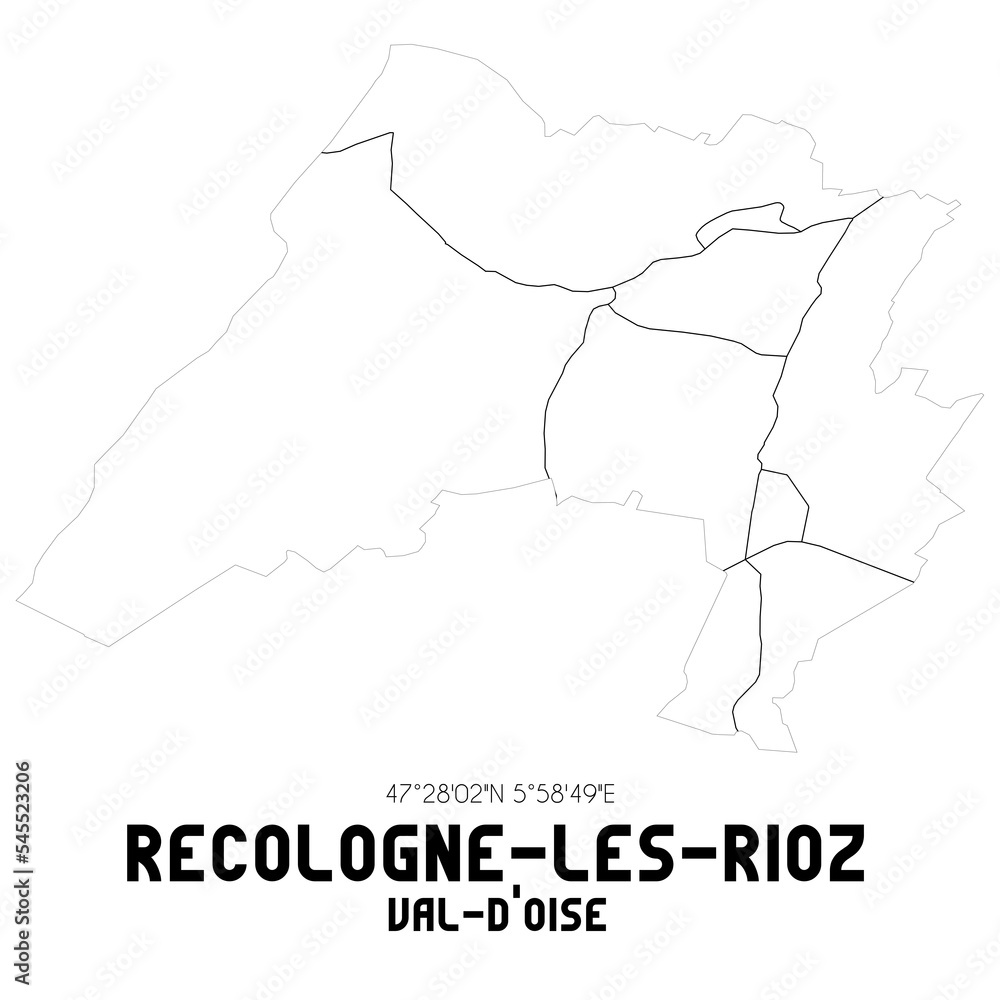 RECOLOGNE-LES-RIOZ Val-d'Oise. Minimalistic street map with black and white lines. RECOLOGNE-LES-RIOZ Val-d'Oise. Minimalistic street map with black and white lines.
