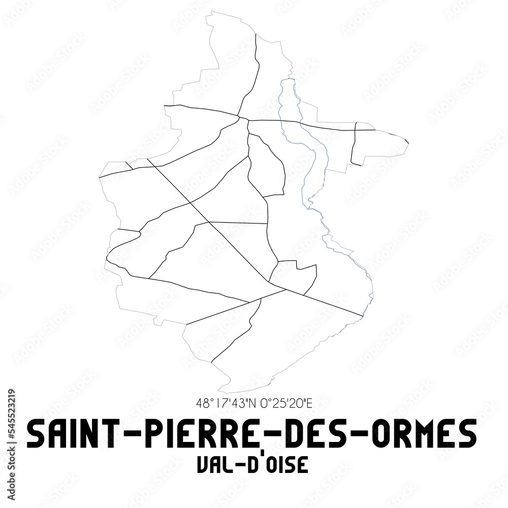 SAINT-PIERRE-DES-ORMES Val-d'Oise. Minimalistic street map with black and white lines. SAINT-PIERRE-DES-ORMES Val-d'Oise. Minimalistic street map with black and white lines.