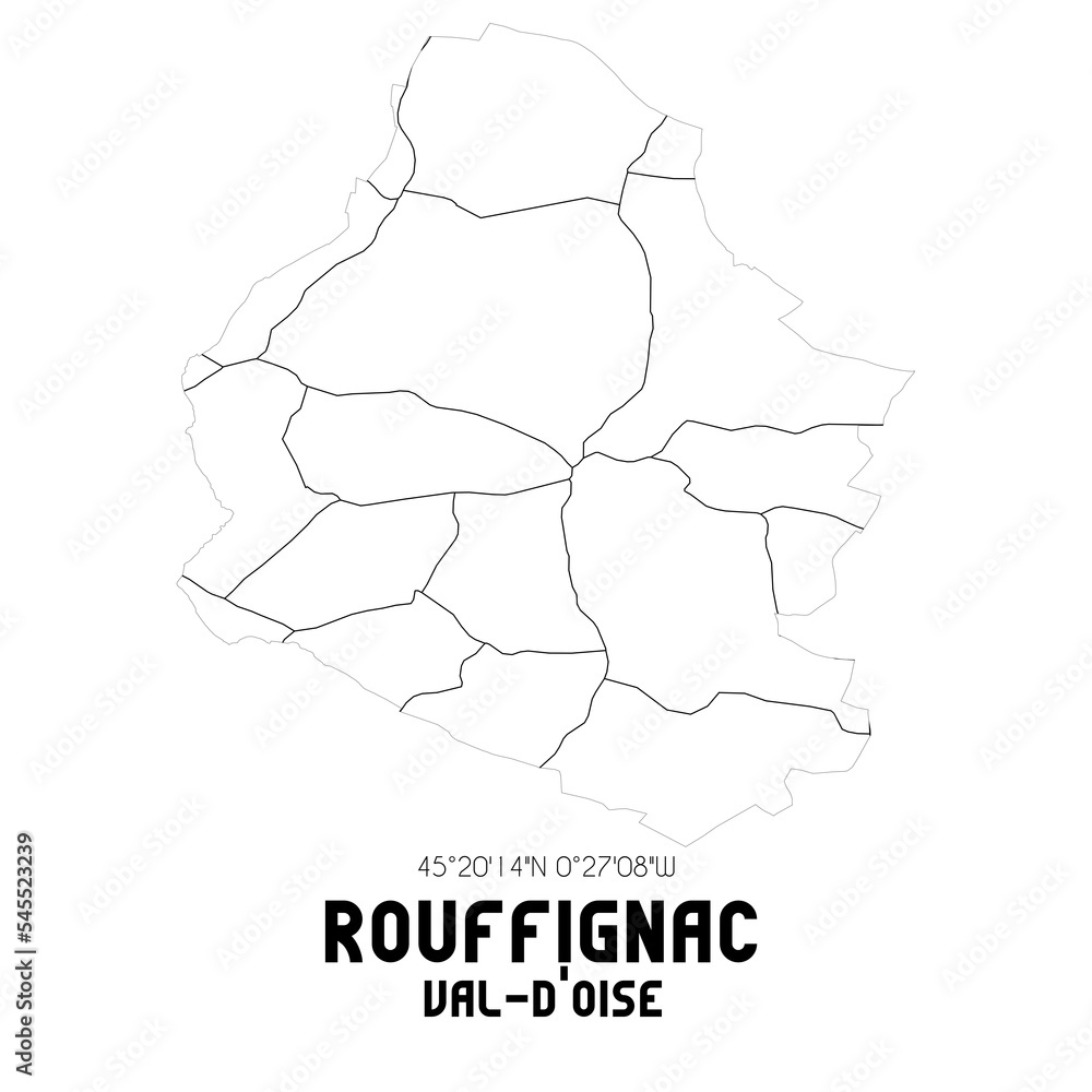 ROUFFIGNAC Val-d'Oise. Minimalistic street map with black and white lines. ROUFFIGNAC Val-d'Oise. Minimalistic street map with black and white lines.