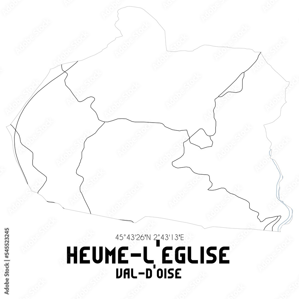 HEUME-L'EGLISE Val-d'Oise. Minimalistic street map with black and white lines.