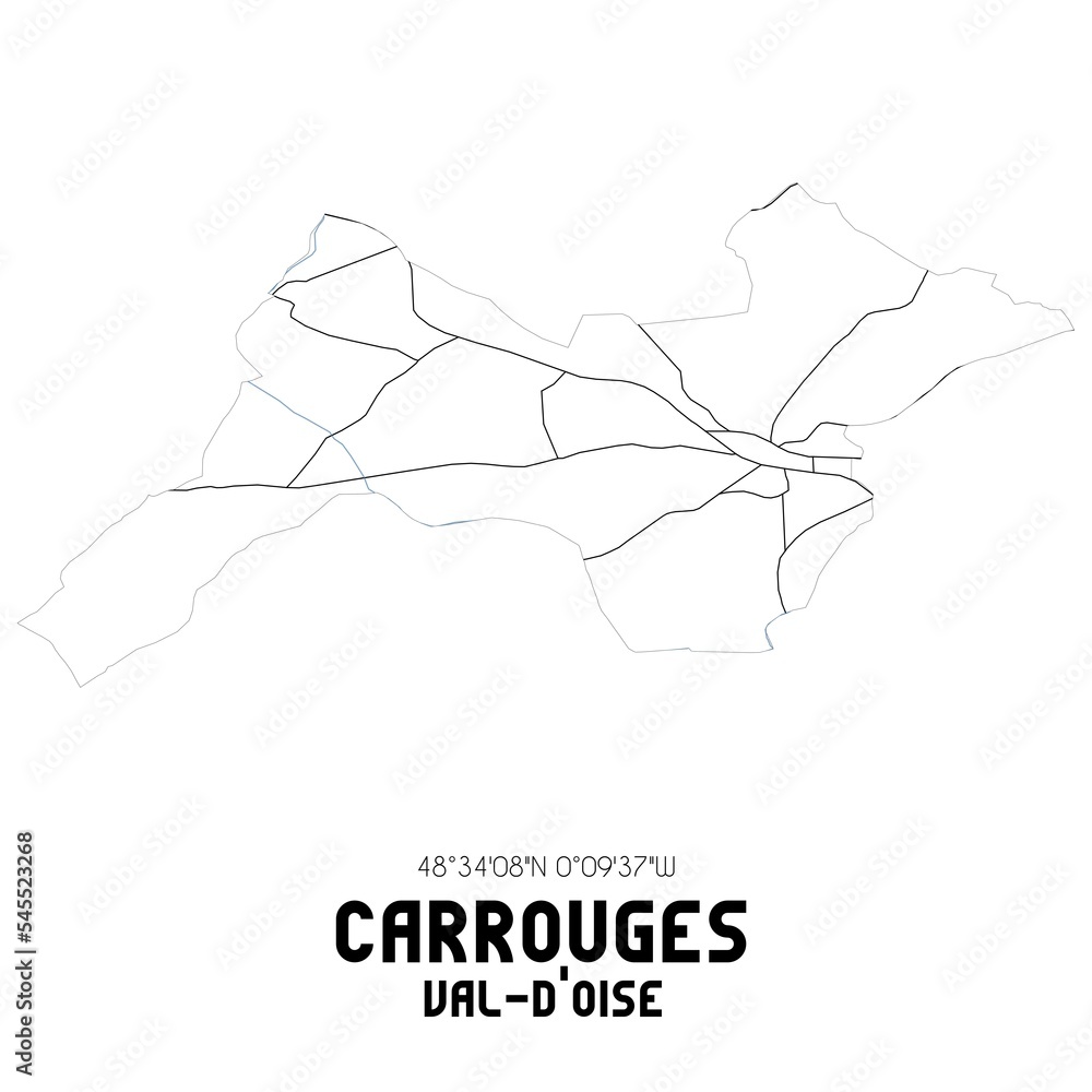 CARROUGES Val-d'Oise. Minimalistic street map with black and white lines. CARROUGES Val-d'Oise. Minimalistic street map with black and white lines.