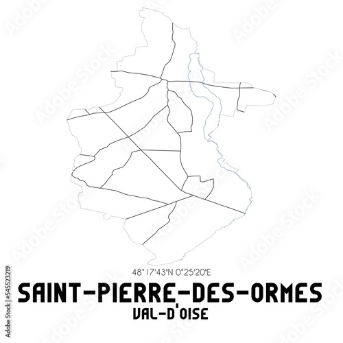 SAINT-PIERRE-DES-ORMES Val-d Oise. Minimalistic street map with black and white lines.