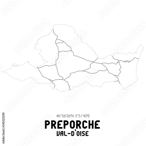 PREPORCHE Val-d'Oise. Minimalistic street map with black and white lines.