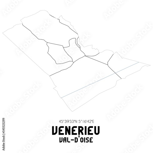VENERIEU Val-d'Oise. Minimalistic street map with black and white lines.